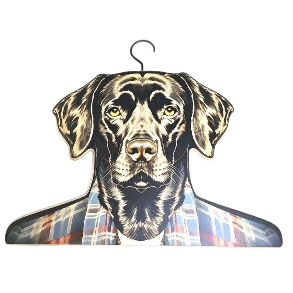 Black Lab Dog Wooden Clothes Hanger Plaid Hunting Cabin Decor